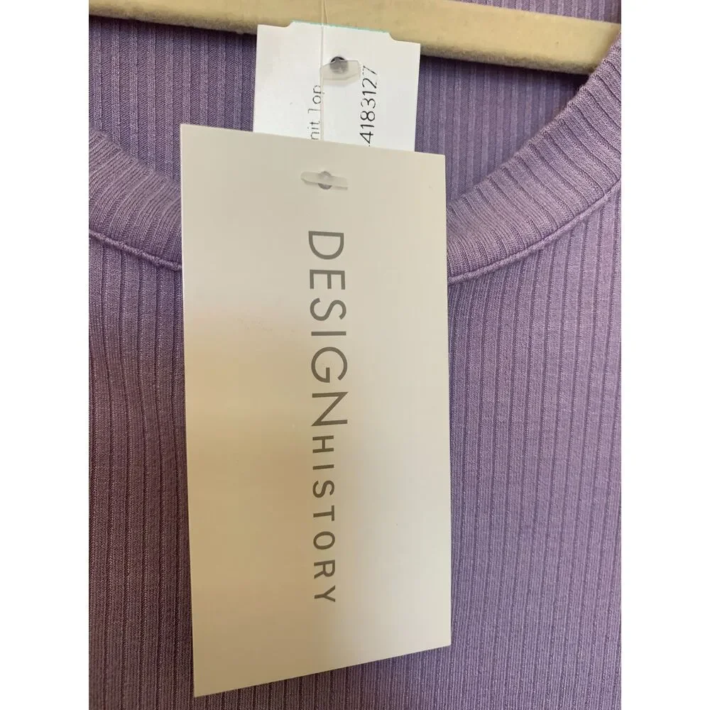 Design History Purple Eyelet Flutter Sleeve Romantic Top XL NWT Ribbed Knit - Picture 5 of 5